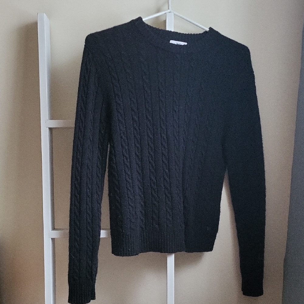 Black Cable Knit Crewneck Sweater